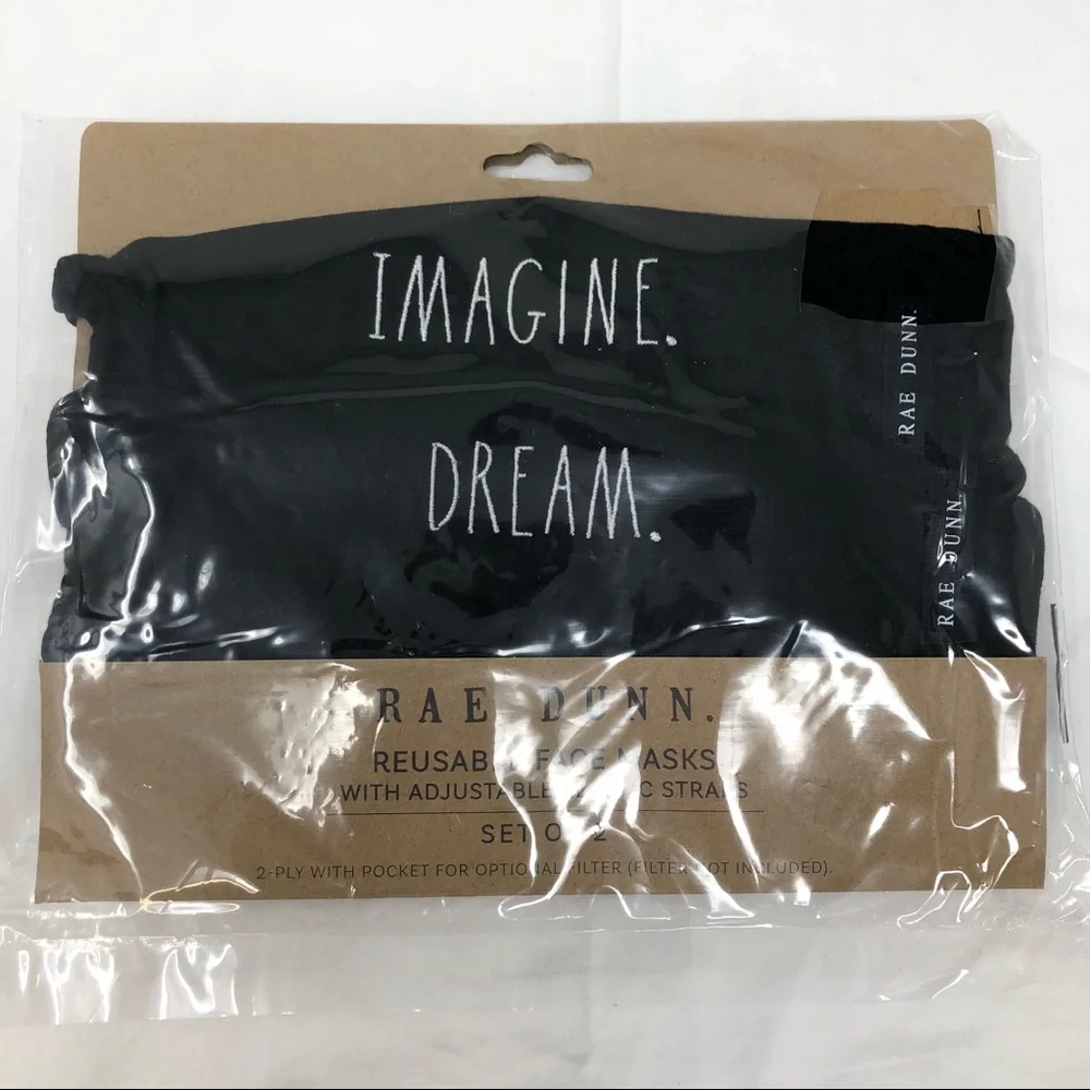 Rae Dunn Black Face Mask Reusable Imagine & Dream